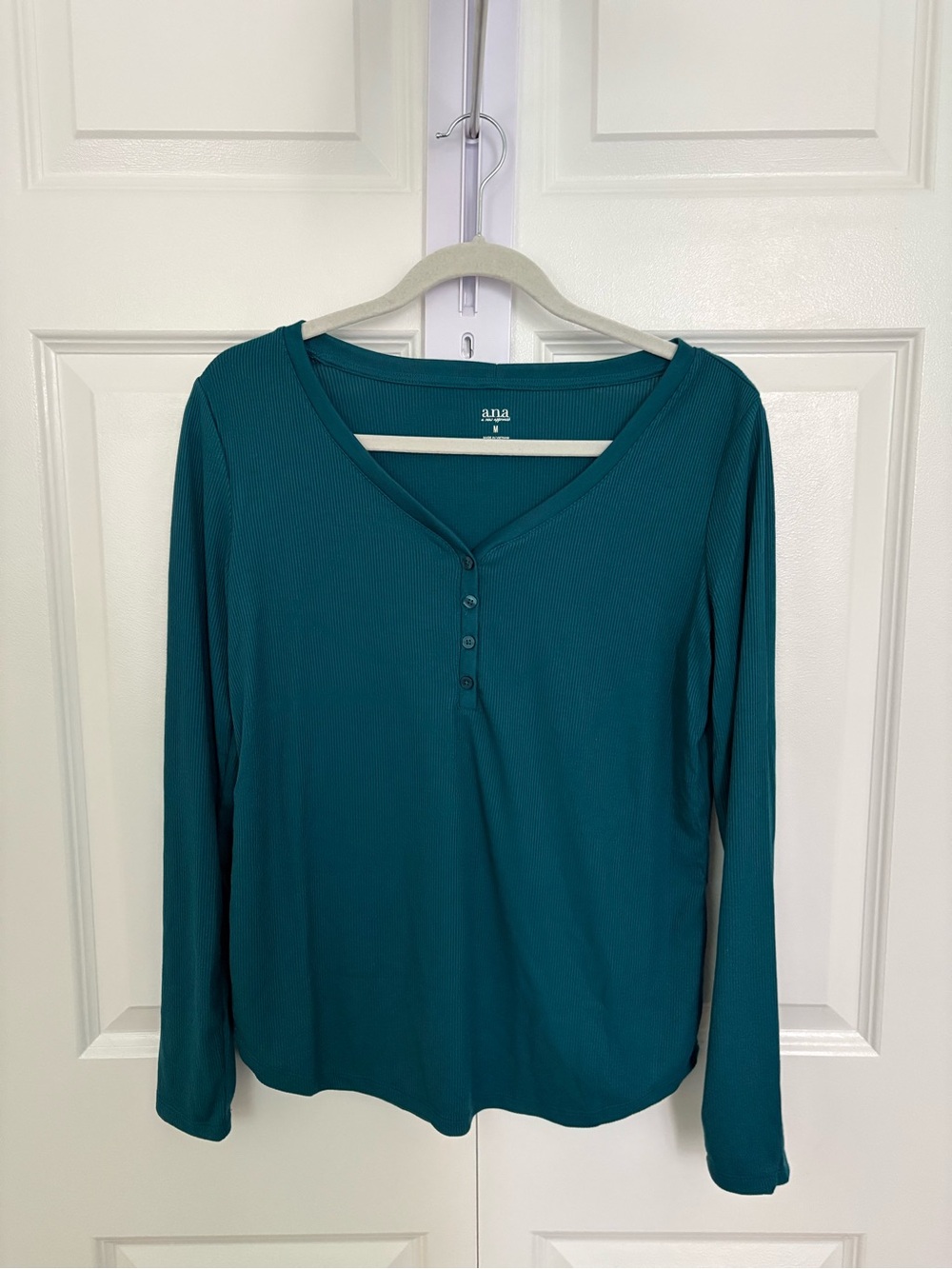 a.n.a Teal Ribbed Long-Sleeve Henley Top